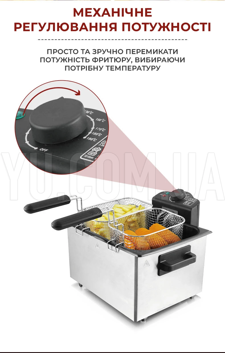 Глибока фритюрниця електрична олійна RAF R.5249 7.5 л 2000W з двома сітками з нержавіючої сталі Глибока фритюрниця електрична олійна RAF R.5249 7.5 л 2000W з двома сітками з нержавіючої сталі